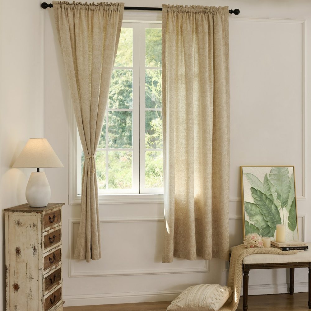 Minnie Rustic Style Subtle Floral Cotton Curtains
