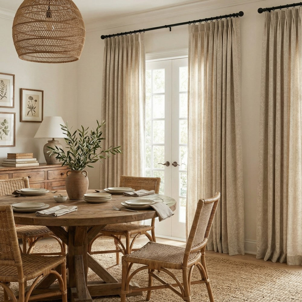 Miranda Subtle Floral Linen Cotton Jacquard Curtains