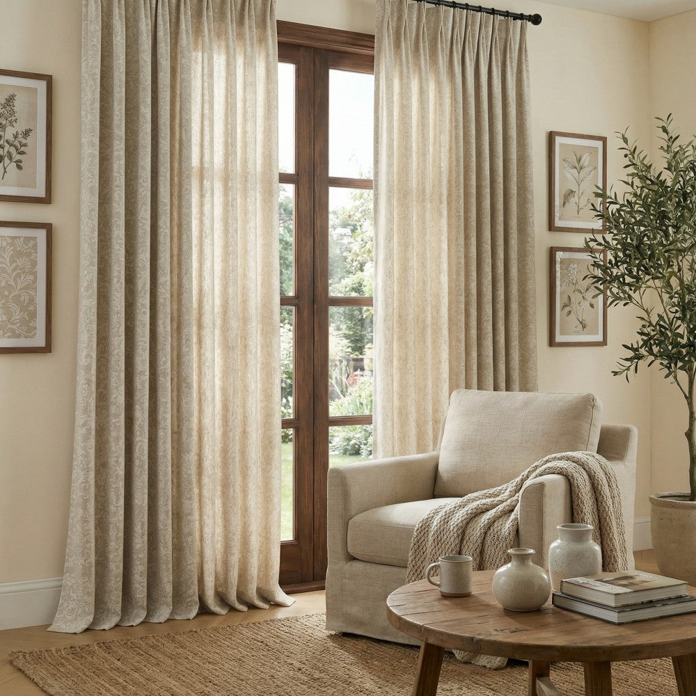 Miranda Subtle Floral Linen Cotton Jacquard Curtains