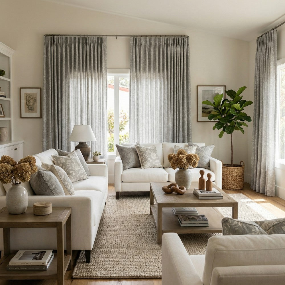 Miranda Subtle Floral Linen Cotton Jacquard Curtains