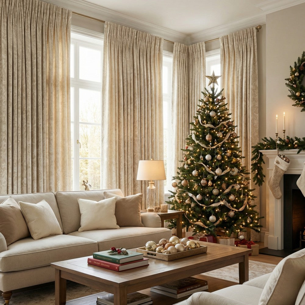 Miranda Subtle Floral Linen Cotton Jacquard Curtains