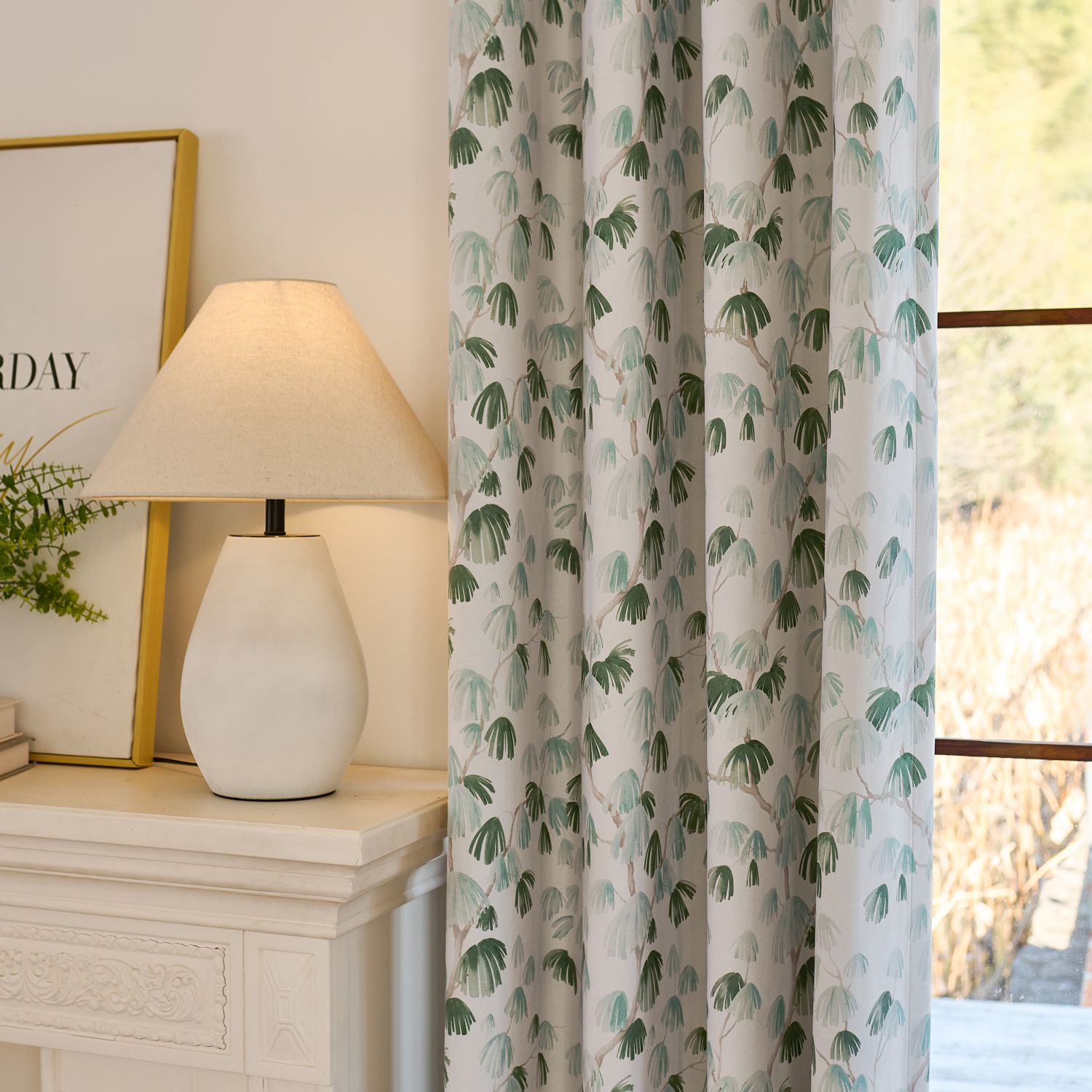 Nayla Green Unconventional Pine Print Curtains