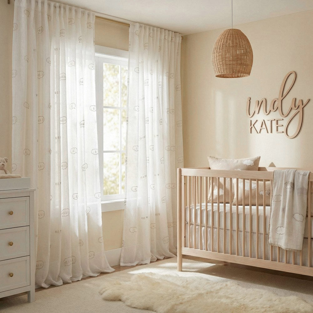 Niamh Embroidered Letter White Sheer Curtains