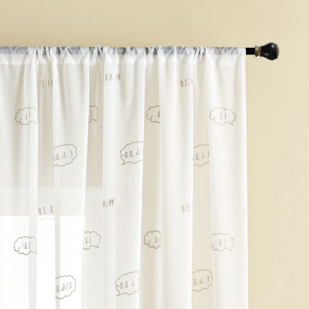Niamh Embroidered Letter White Sheer Curtains