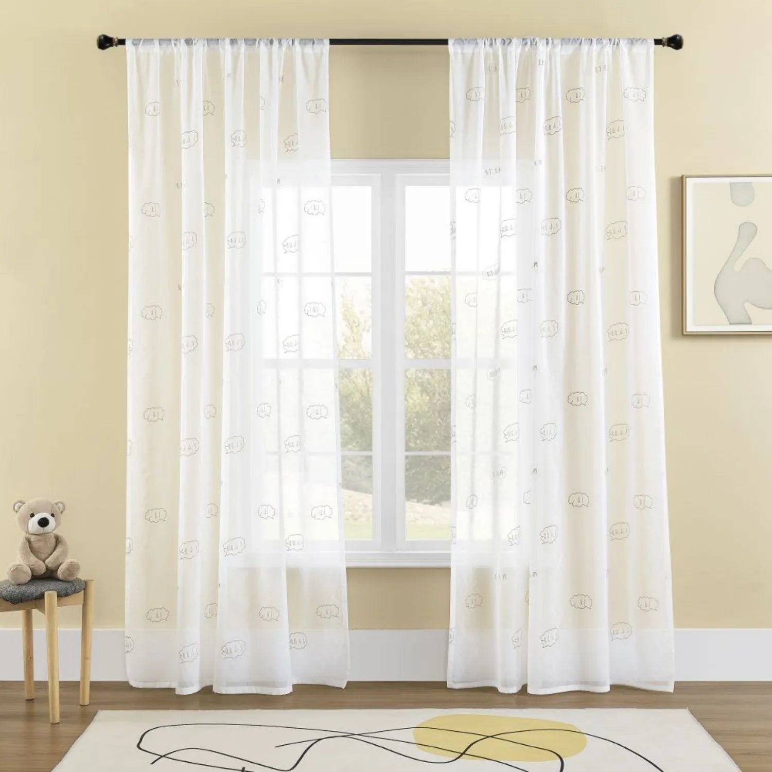 Niamh Embroidered Letter White Sheer Curtains