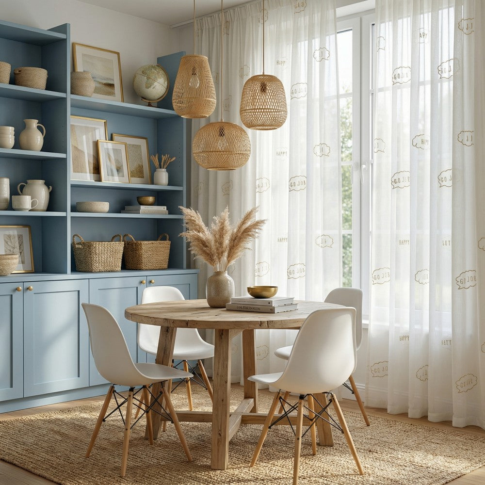 Niamh Embroidered Letter White Sheer Curtains