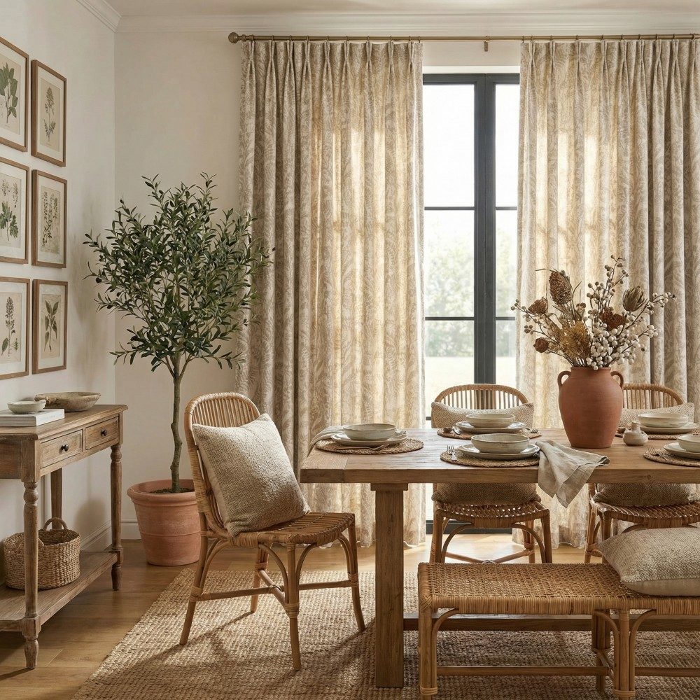 Oakley Beige Botanical Jacquard Curtains