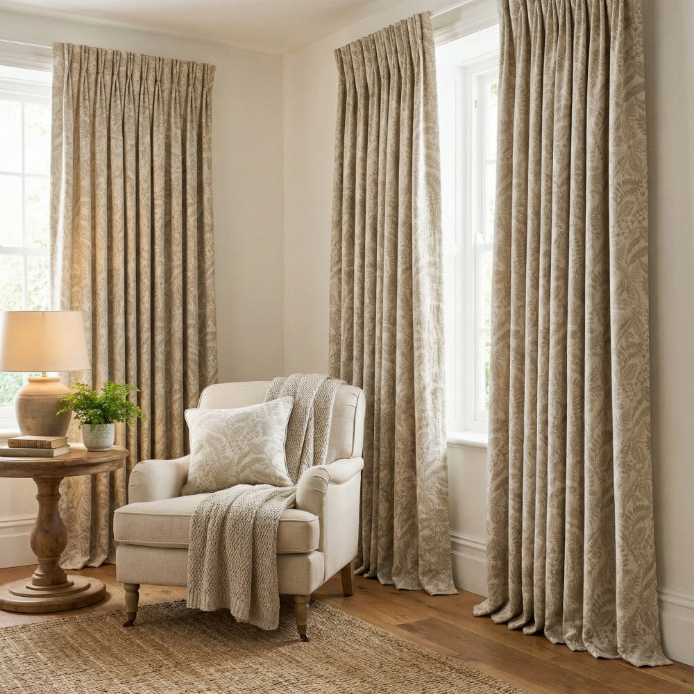 Oakley Beige Botanical Jacquard Curtains