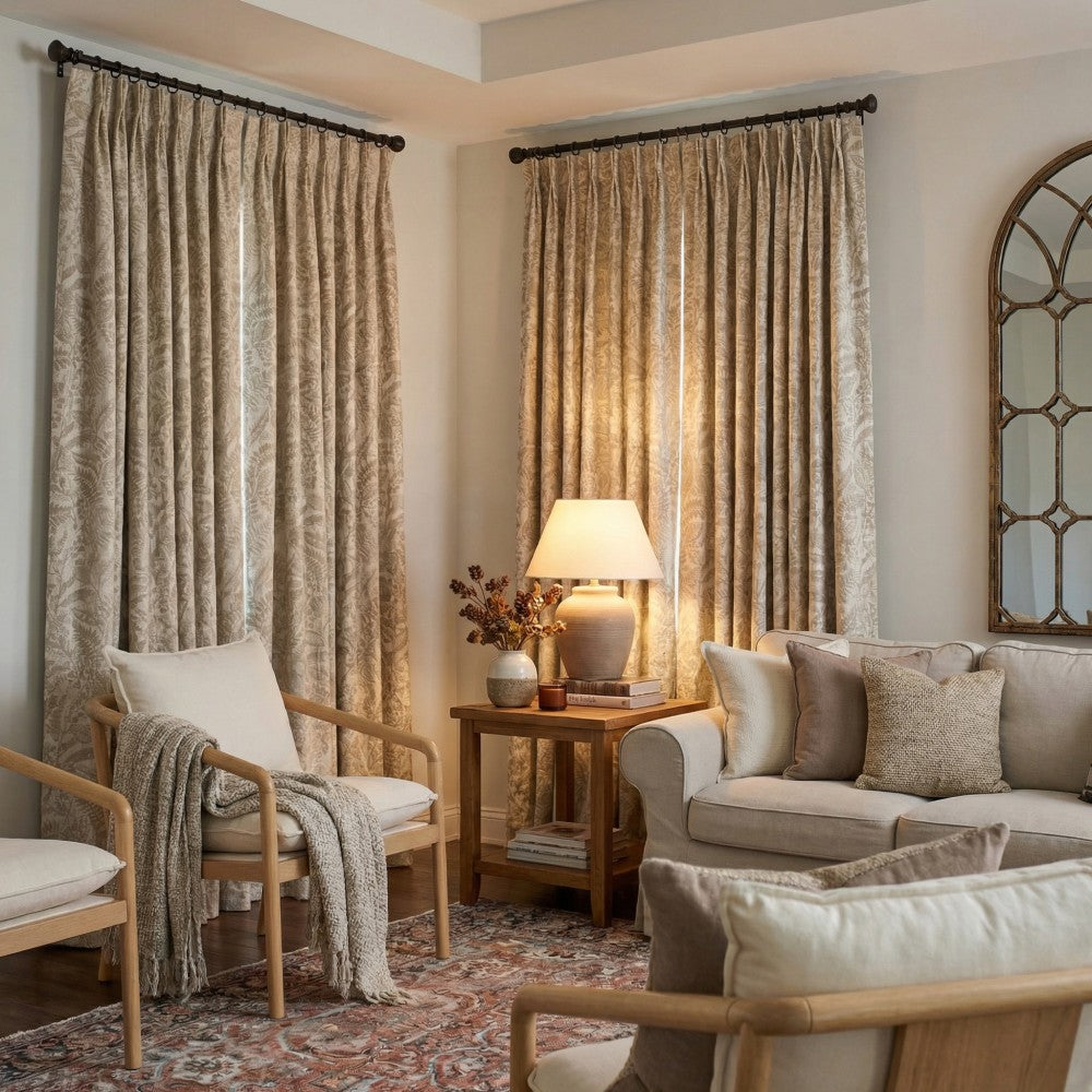 Oakley Beige Botanical Jacquard Curtains
