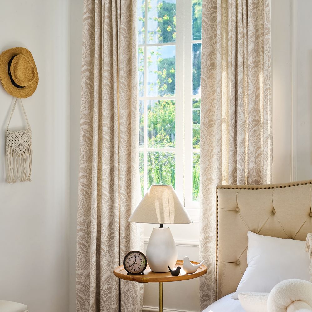 Oakley Beige Botanical Jacquard Curtains