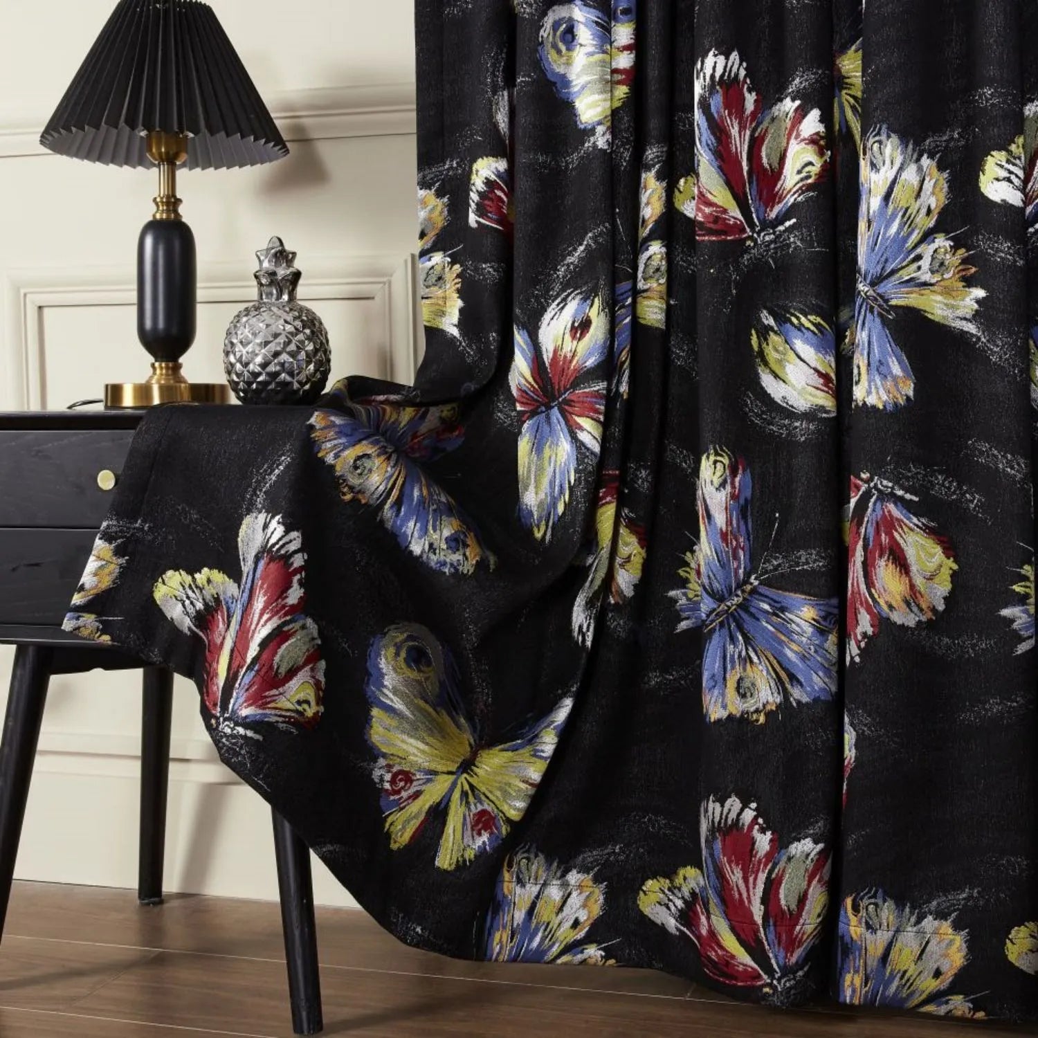 Olivia Colored Butterflies Jacquard Curtains