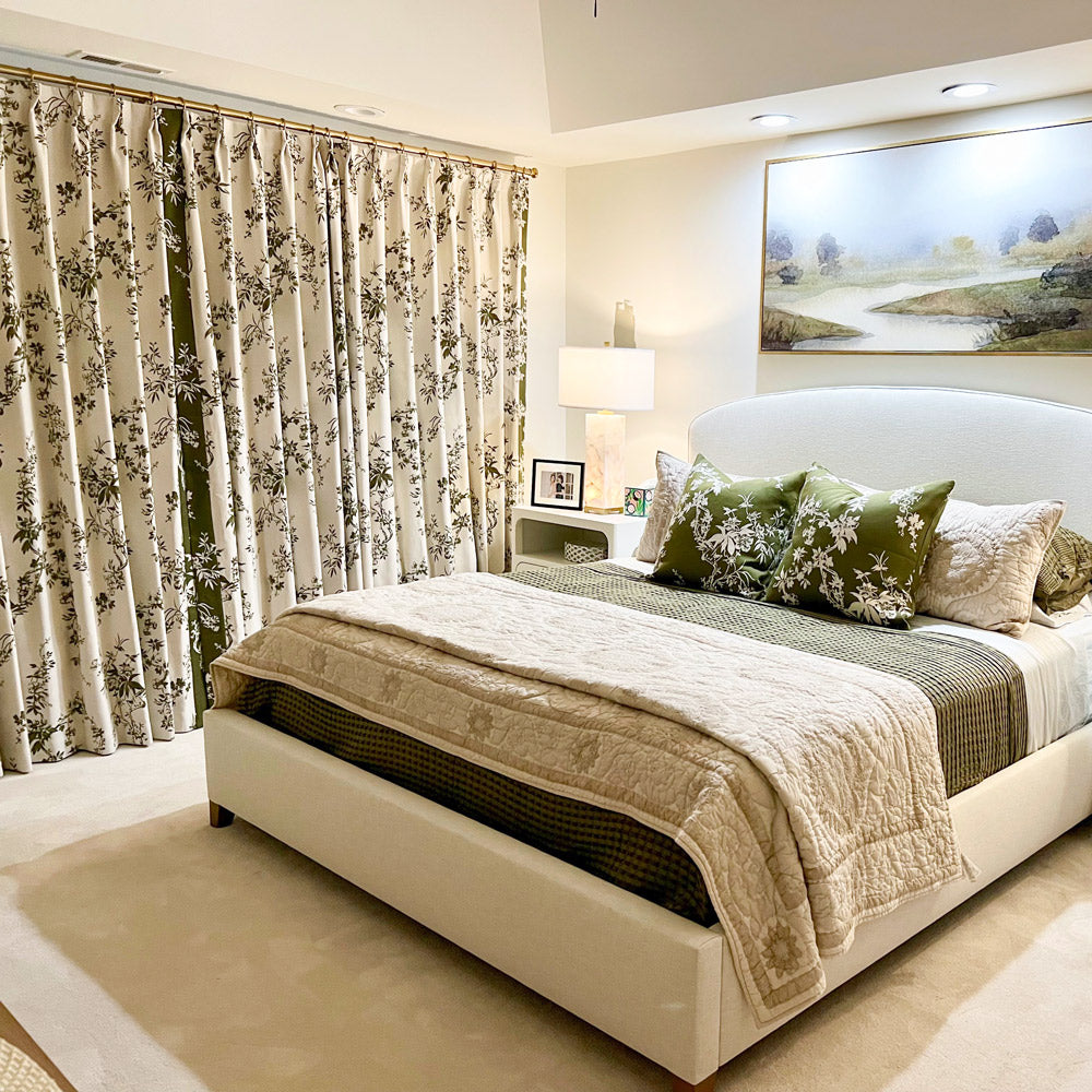 Ophelia Green Subtle Floral Leaf Curtains