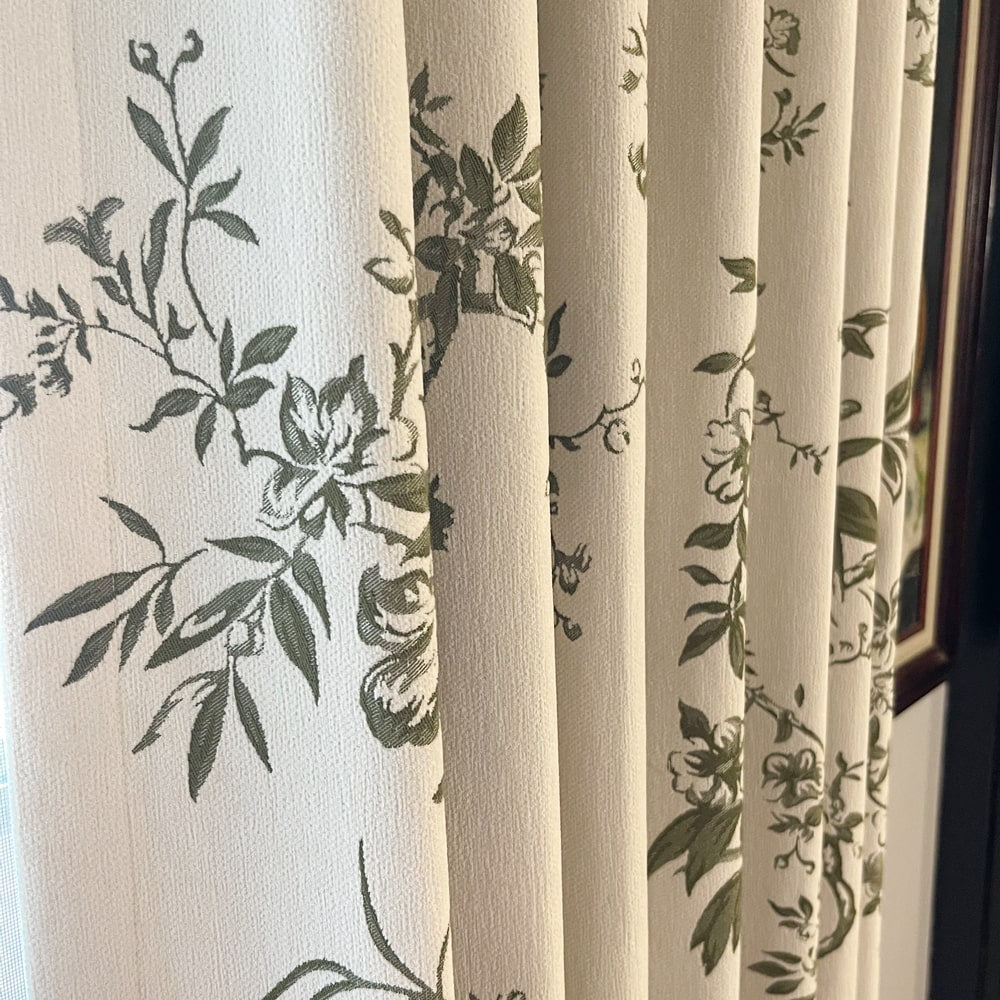 Ophelia Green Subtle Floral Leaf Curtains