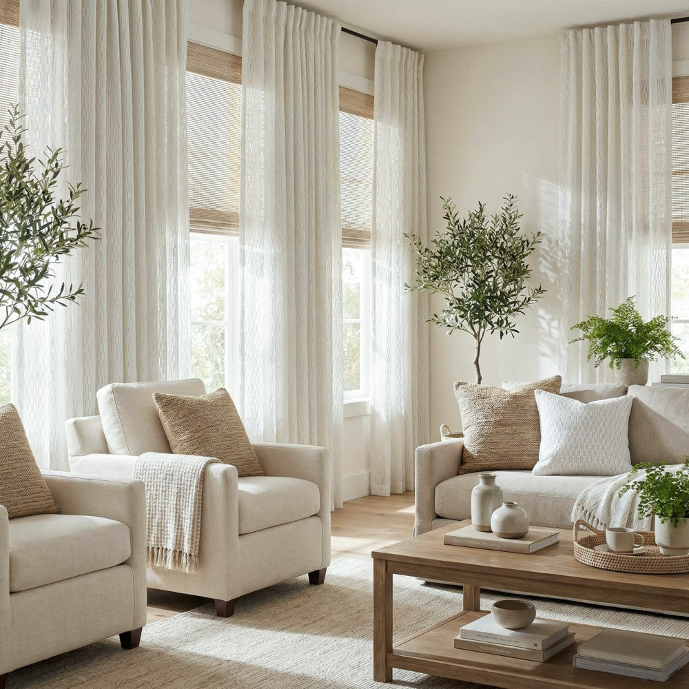 Orla Crochet Spindle Stripe Lace Sheer Curtains