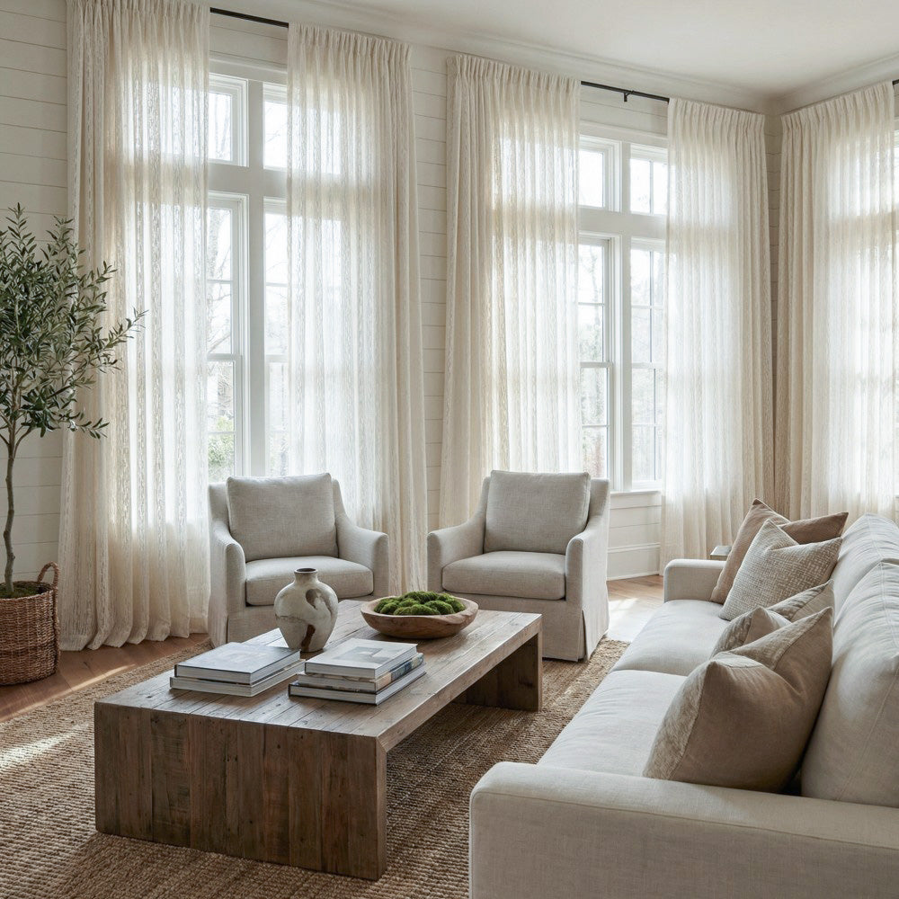 Orla Crochet Spindle Stripe Lace Sheer Curtains