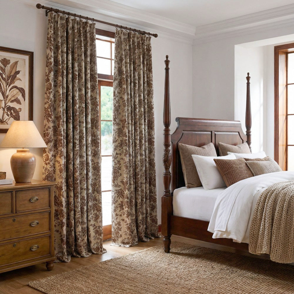 Pamela Heavy-weight Brown Leaf Floral Curtains