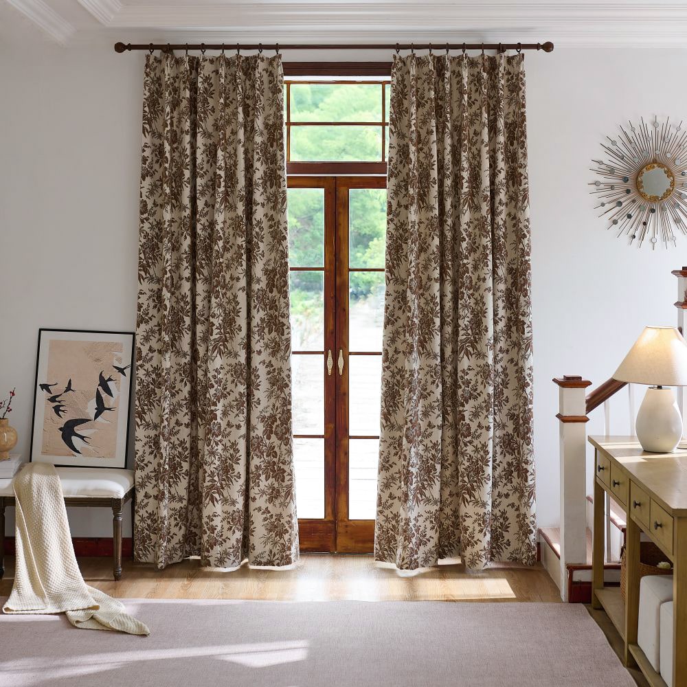 Pamela Heavy-weight Brown Leaf Floral Curtains