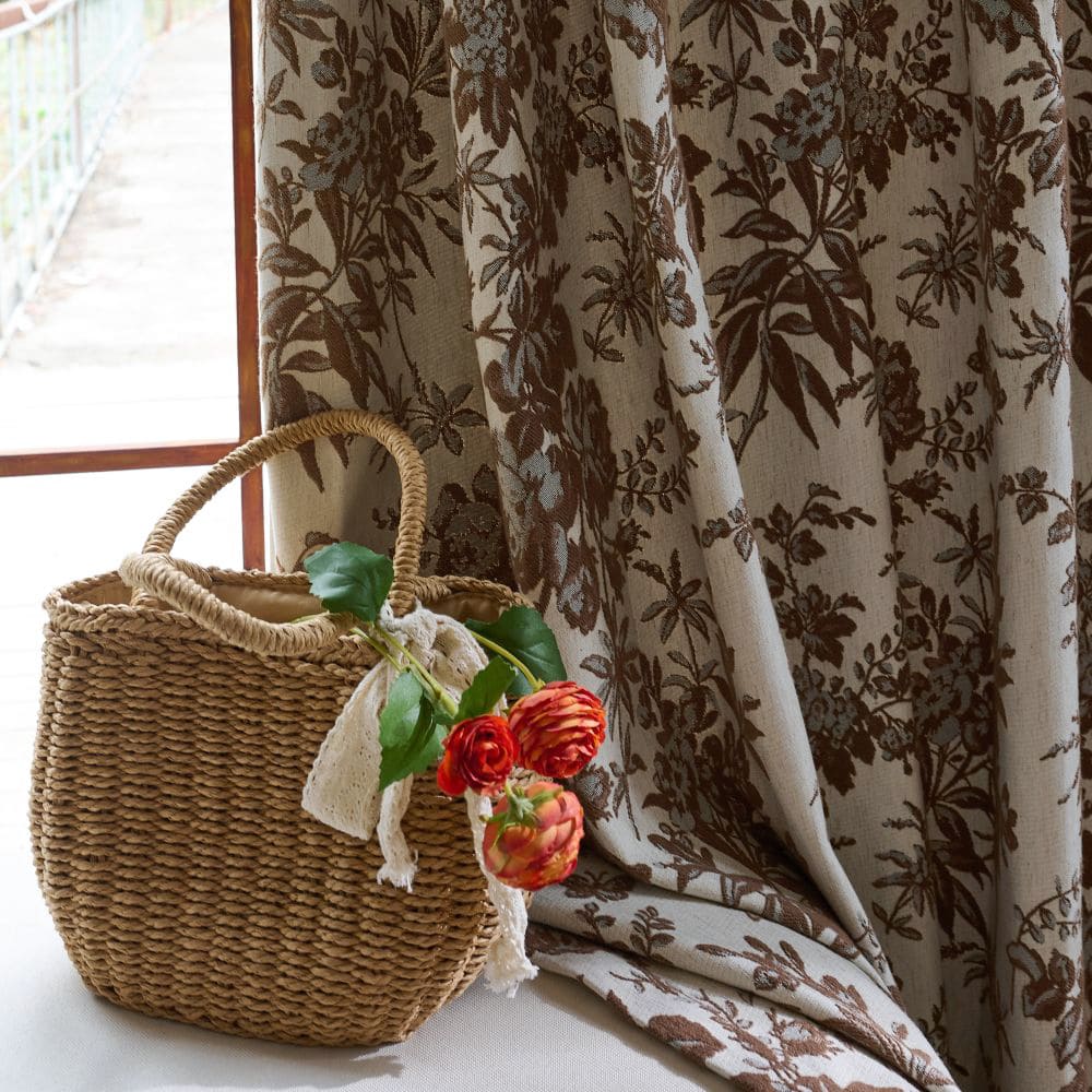 Pamela Heavy-weight Brown Leaf Floral Curtains