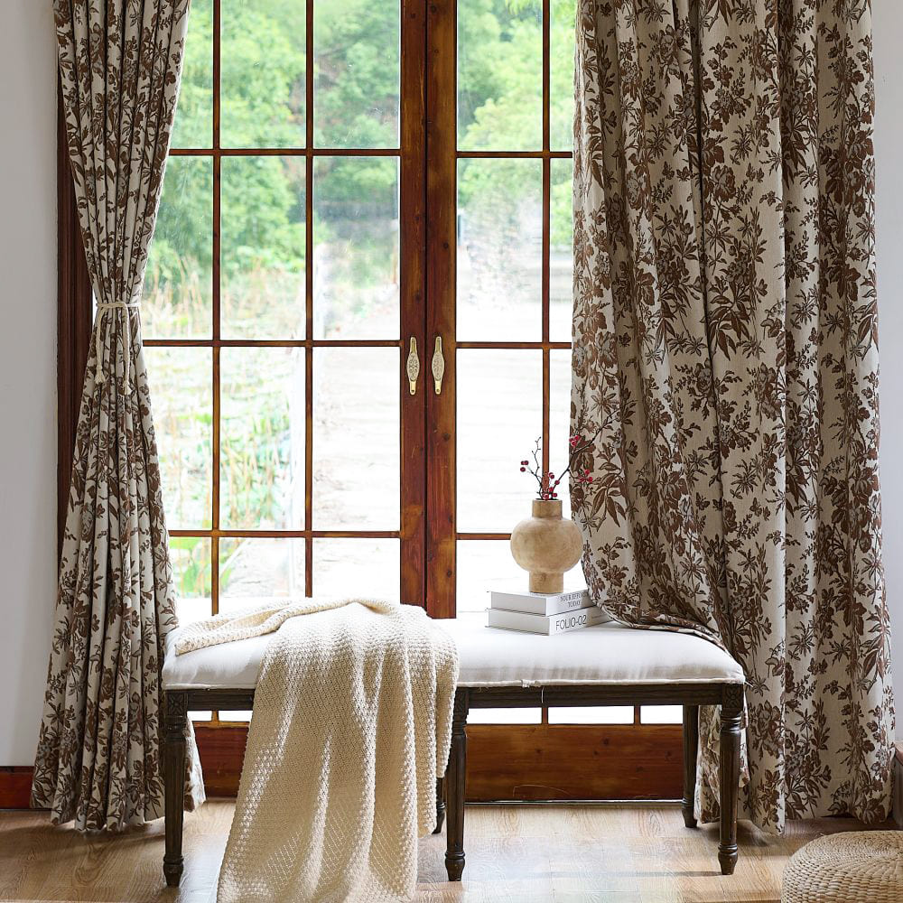 Pamela Heavy-weight Brown Leaf Floral Curtains