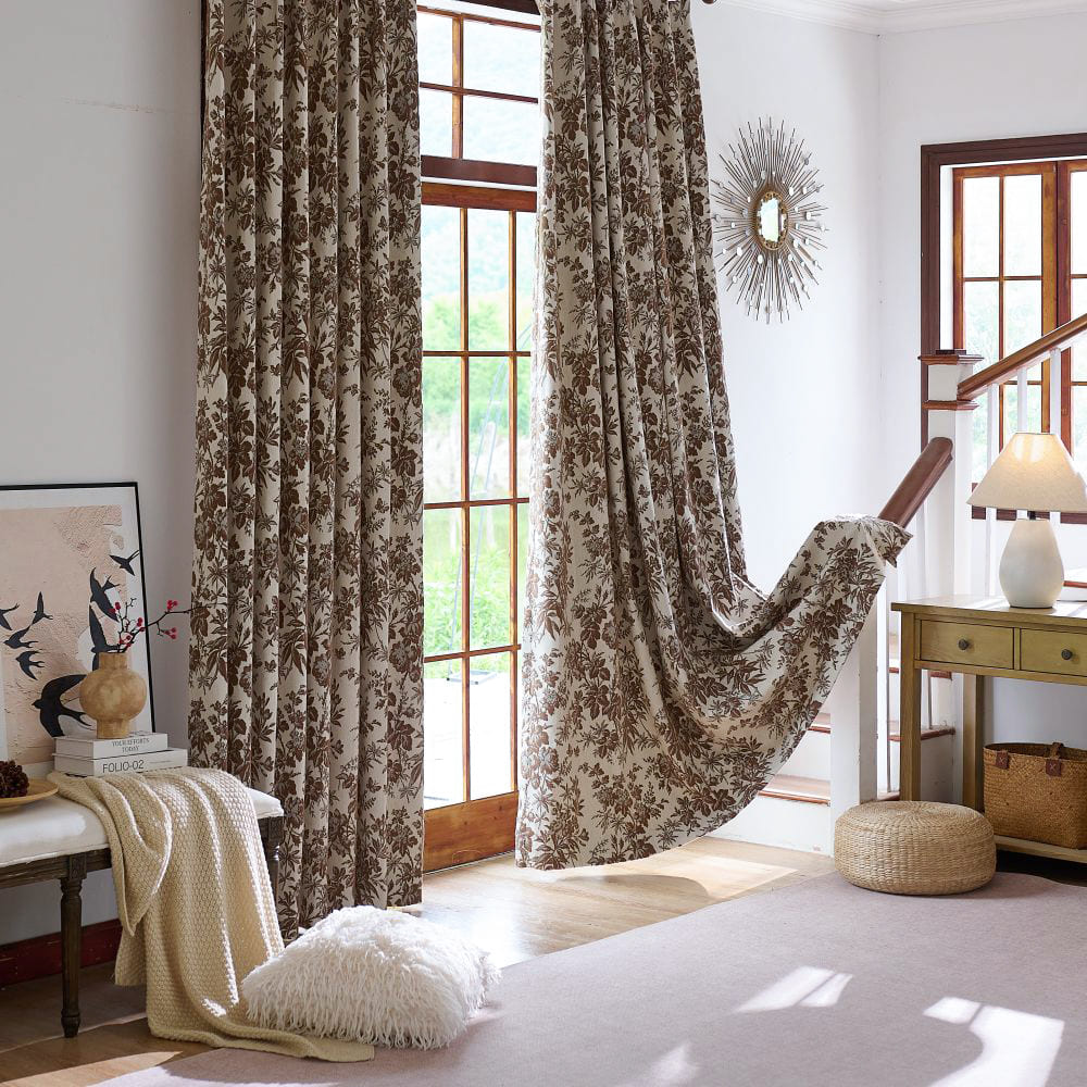 Pamela Heavy-weight Brown Leaf Floral Curtains