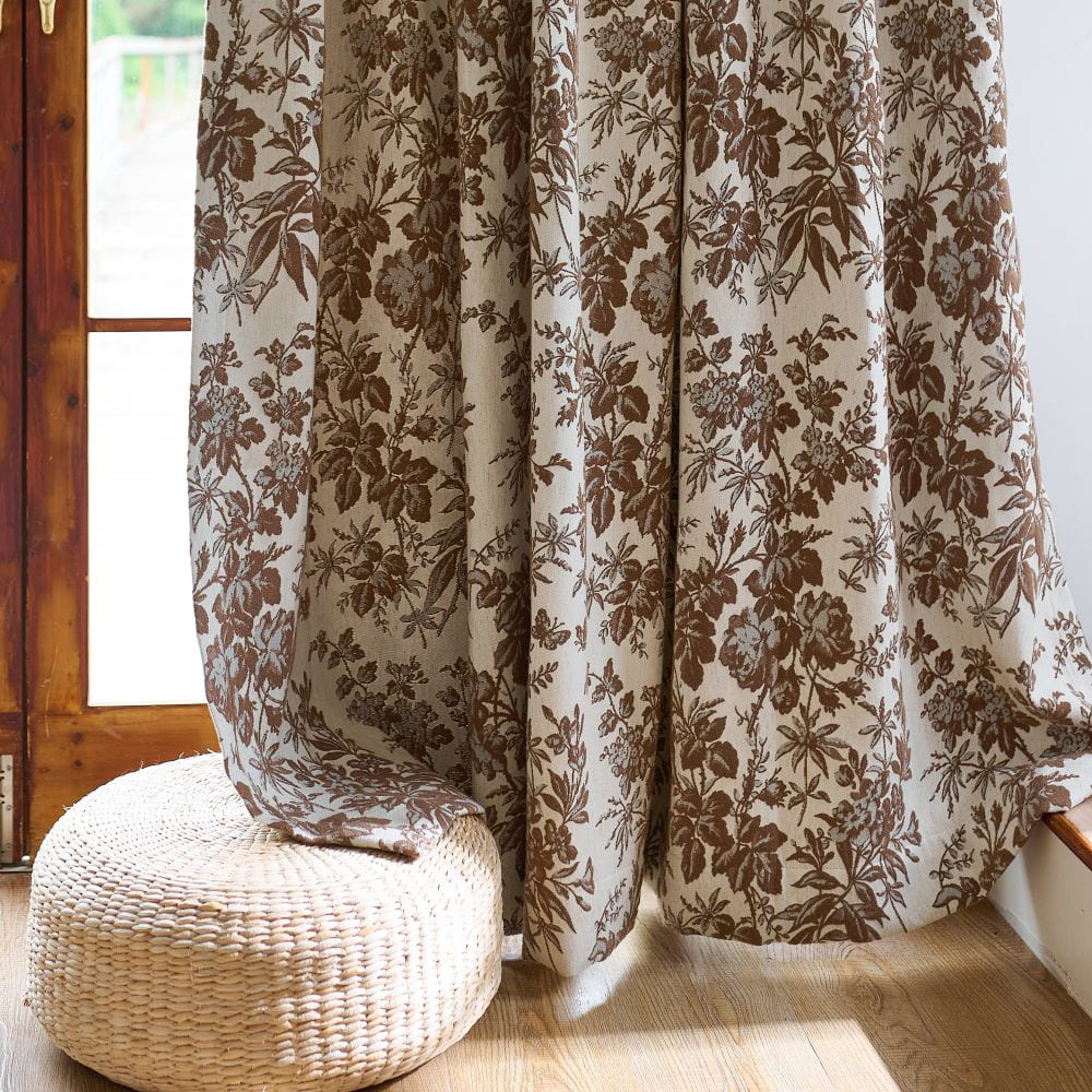 Pamela Heavy-weight Brown Leaf Floral Curtains
