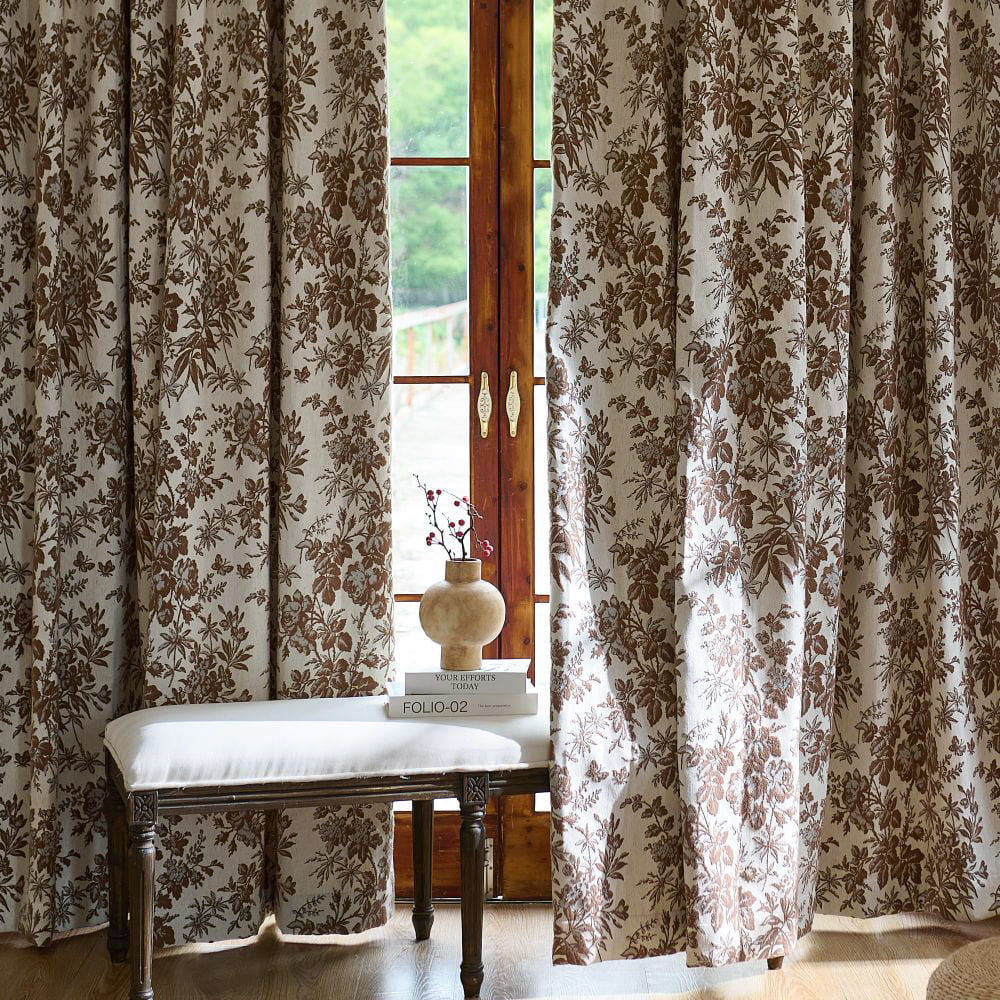 Pamela Heavy-weight Brown Leaf Floral Curtains