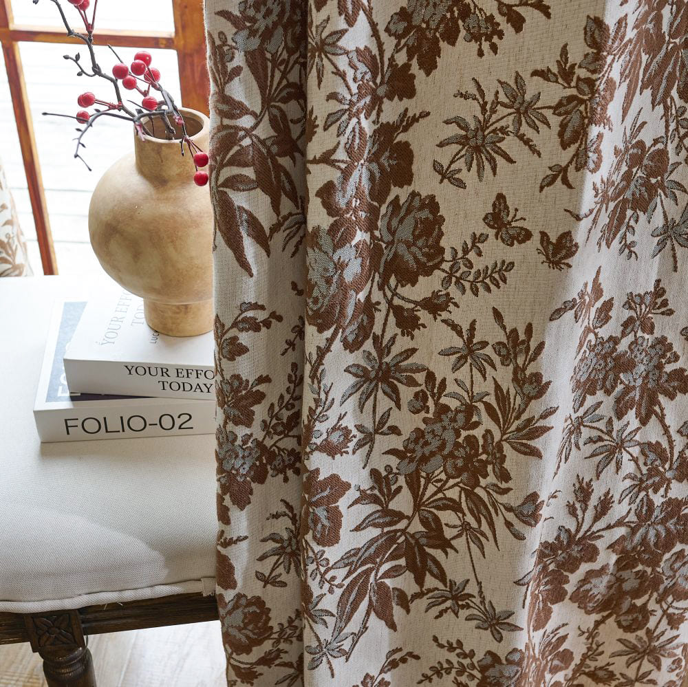 Pamela Heavy-weight Brown Leaf Floral Curtains