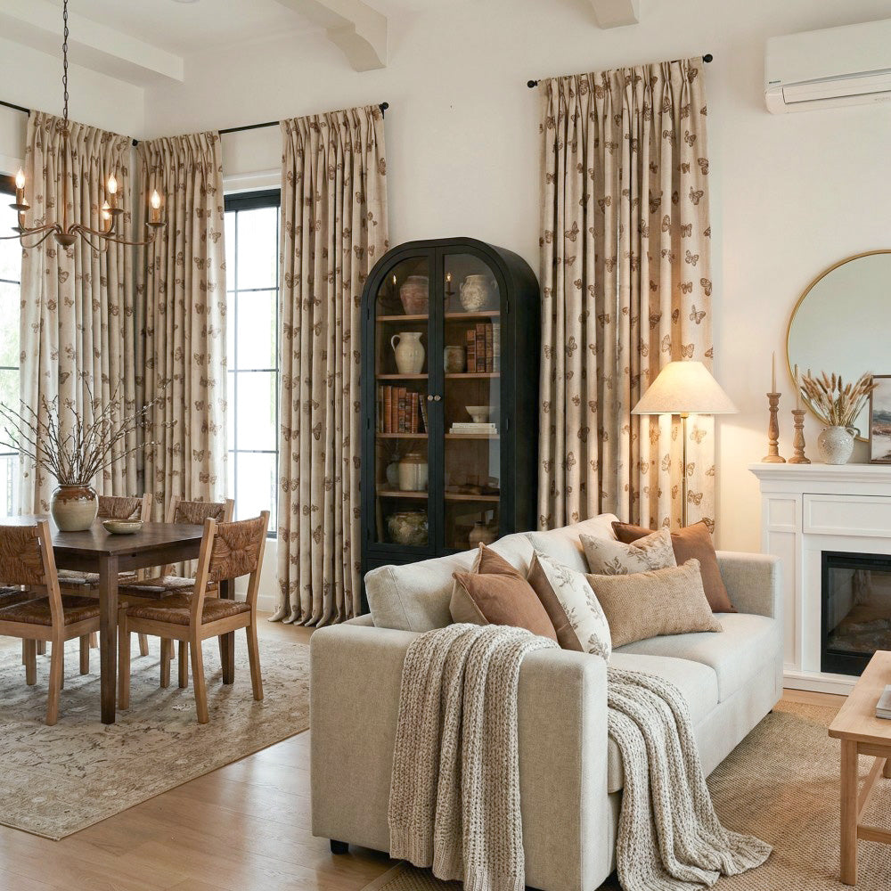 Papillon Brown Butterfly Patterned Jacquard Curtains
