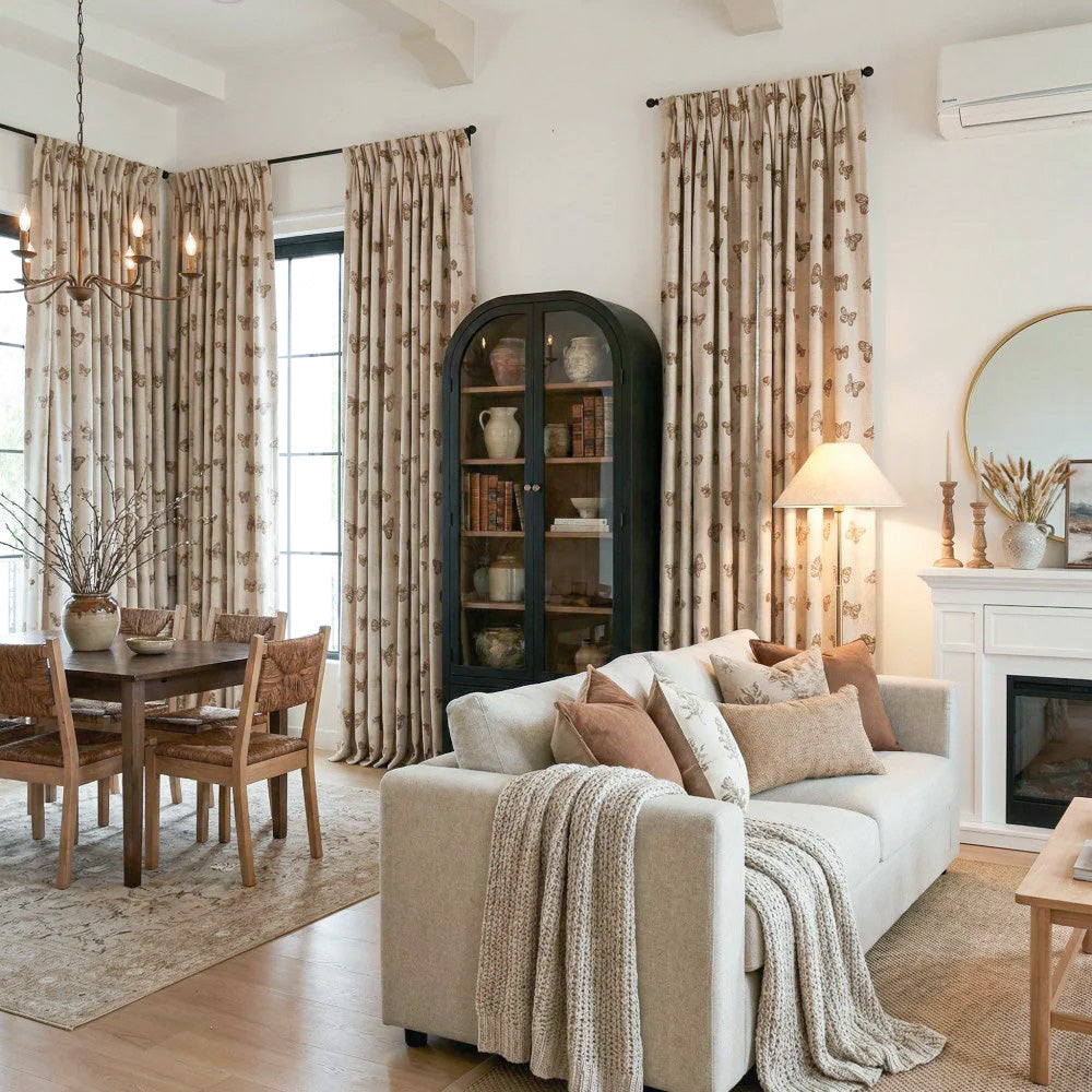 Papillon Brown Butterfly Patterned Jacquard Curtains