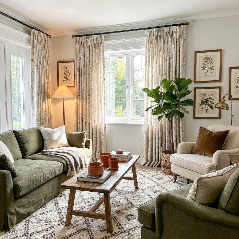 Peggy Subtle Leaf Linen Embroidered Curtains