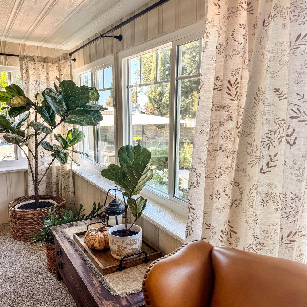 Peggy Subtle Leaf Linen Embroidered Curtains