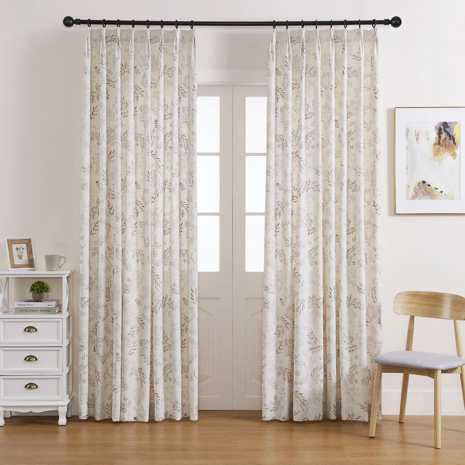 Peggy Subtle Leaf Linen Embroidered Curtains