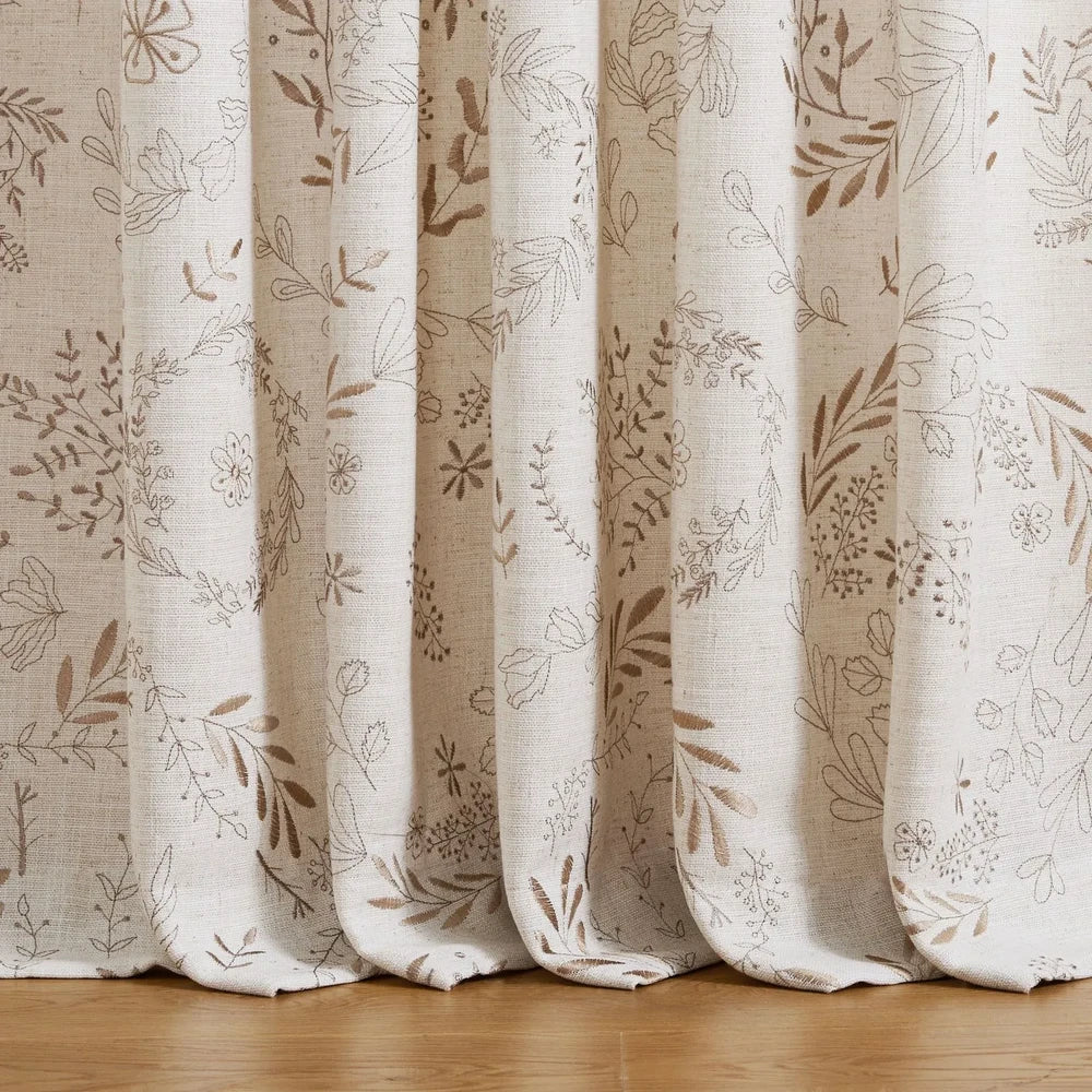 Peggy Subtle Leaf Linen Embroidered Curtains