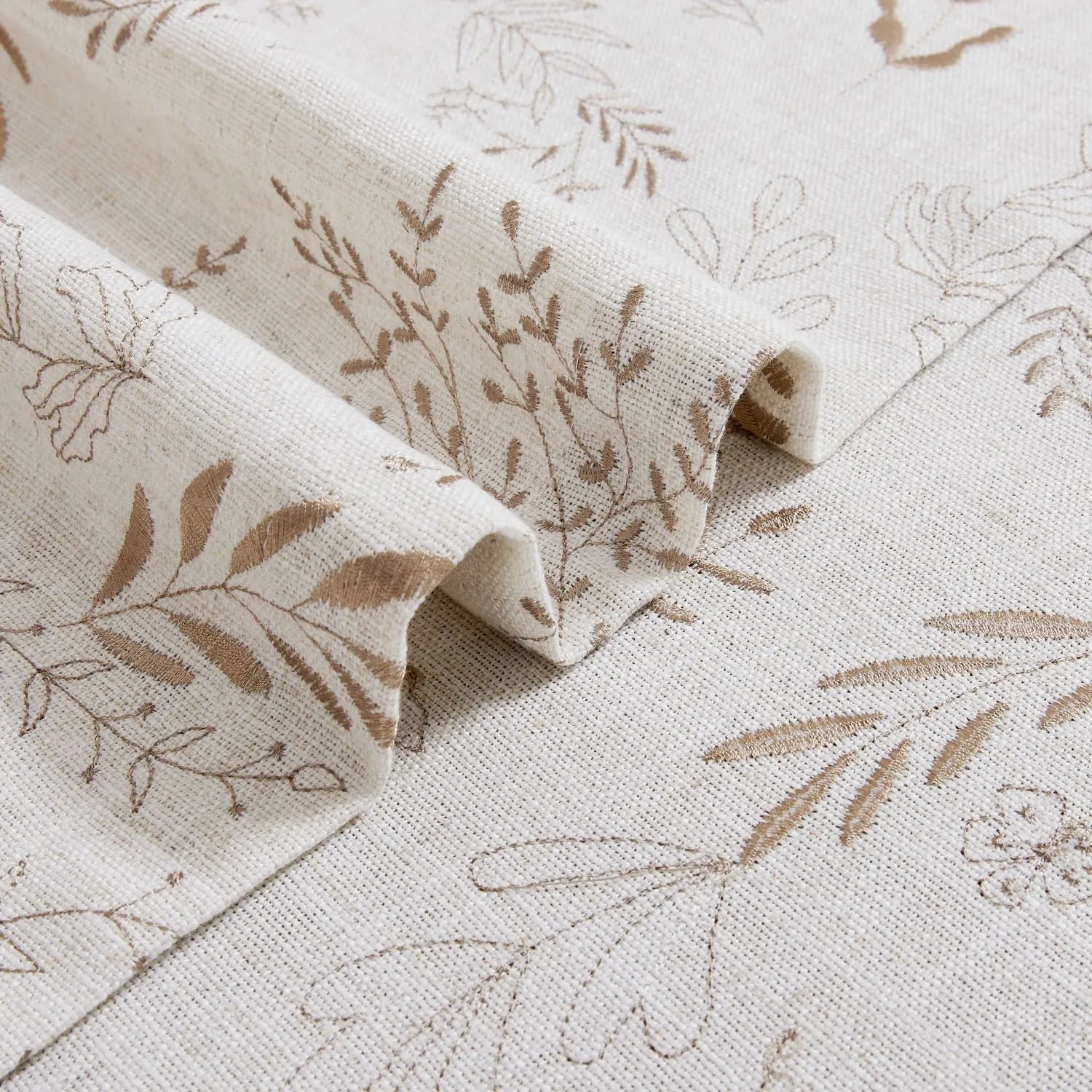 Peggy Subtle Leaf Linen Embroidered Curtains