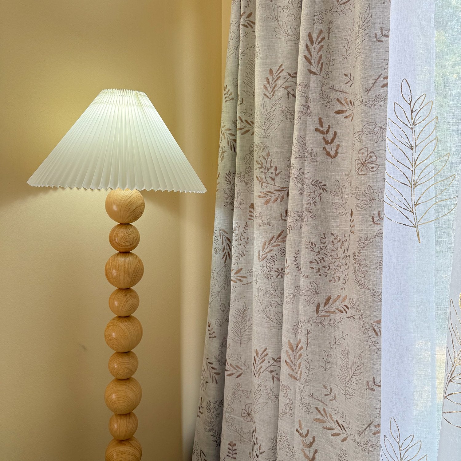 Peggy Subtle Leaf Linen Embroidered Curtains