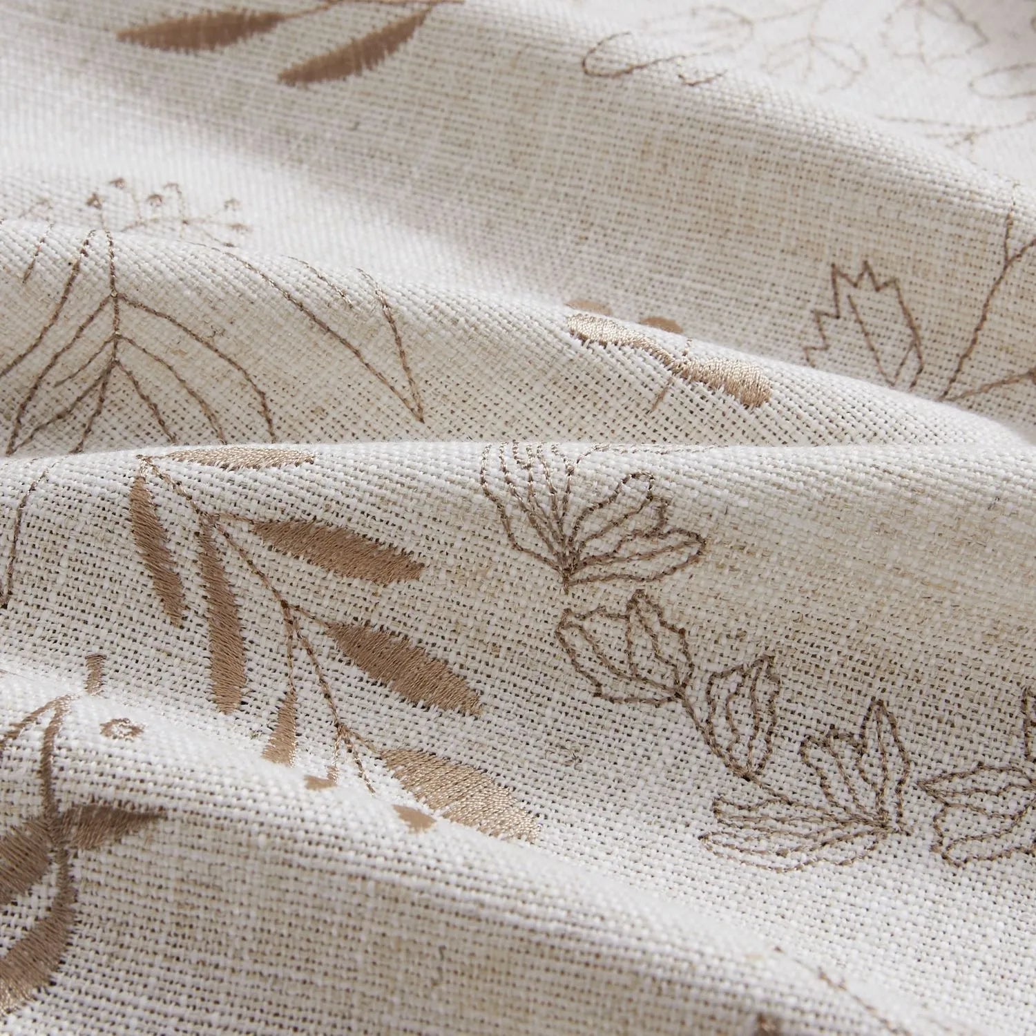 Peggy Subtle Leaf Linen Embroidered Curtains