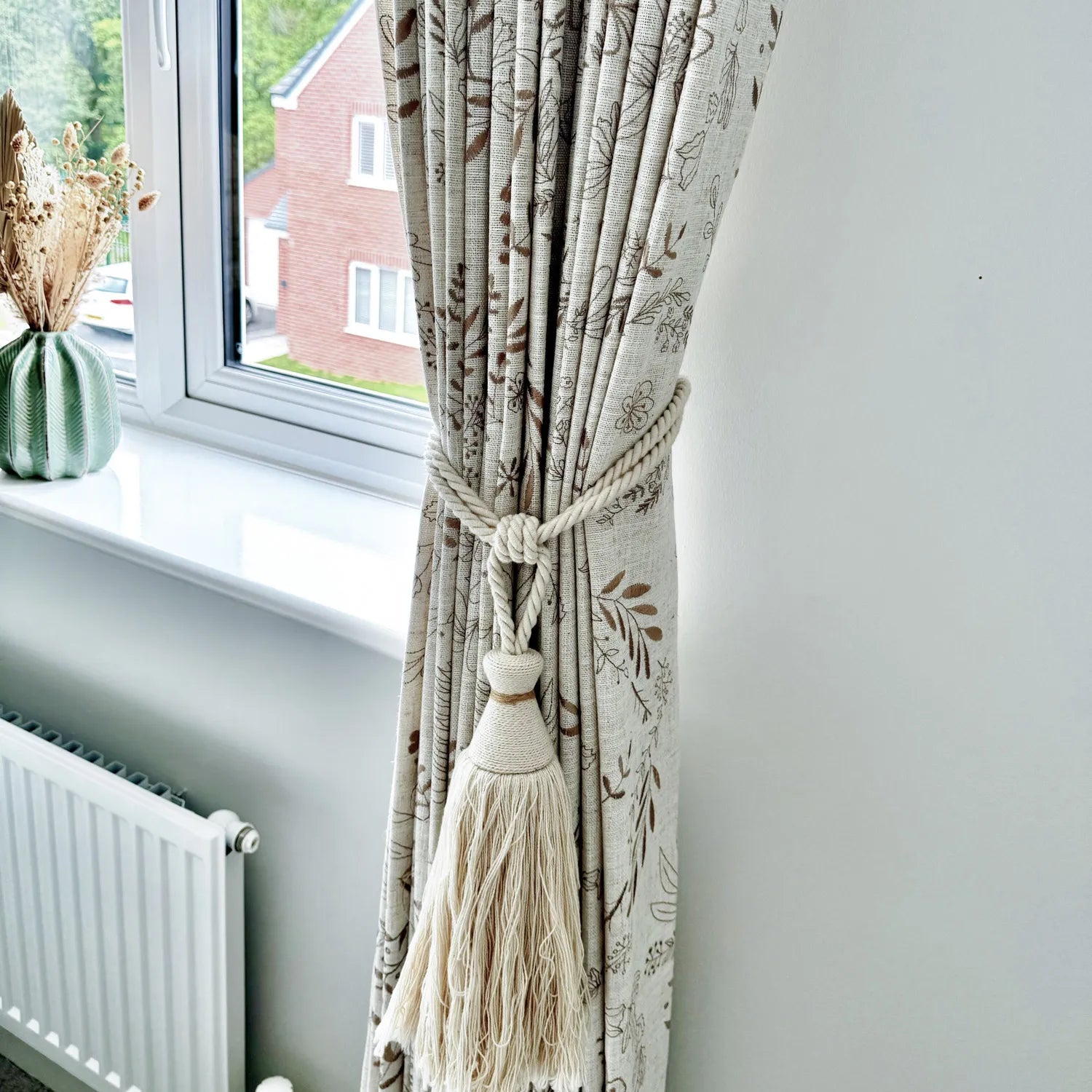 Peggy Subtle Leaf Linen Embroidered Curtains