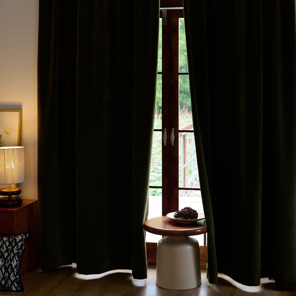 Green Matte Velvet Room Darkening Curtains