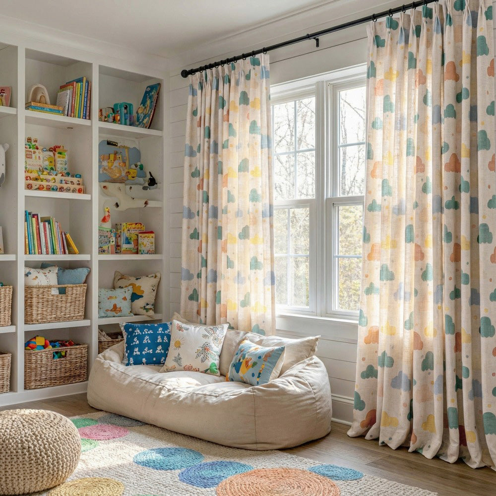 Poppy Colorful Printed Clouds Linen Curtains