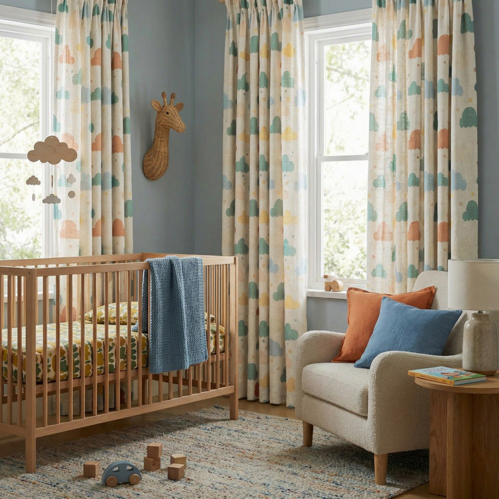 Poppy Colorful Printed Clouds Linen Curtains