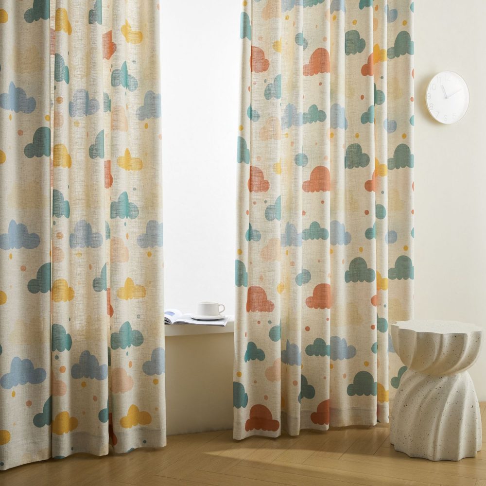 Poppy Colorful Printed Clouds Linen Curtains