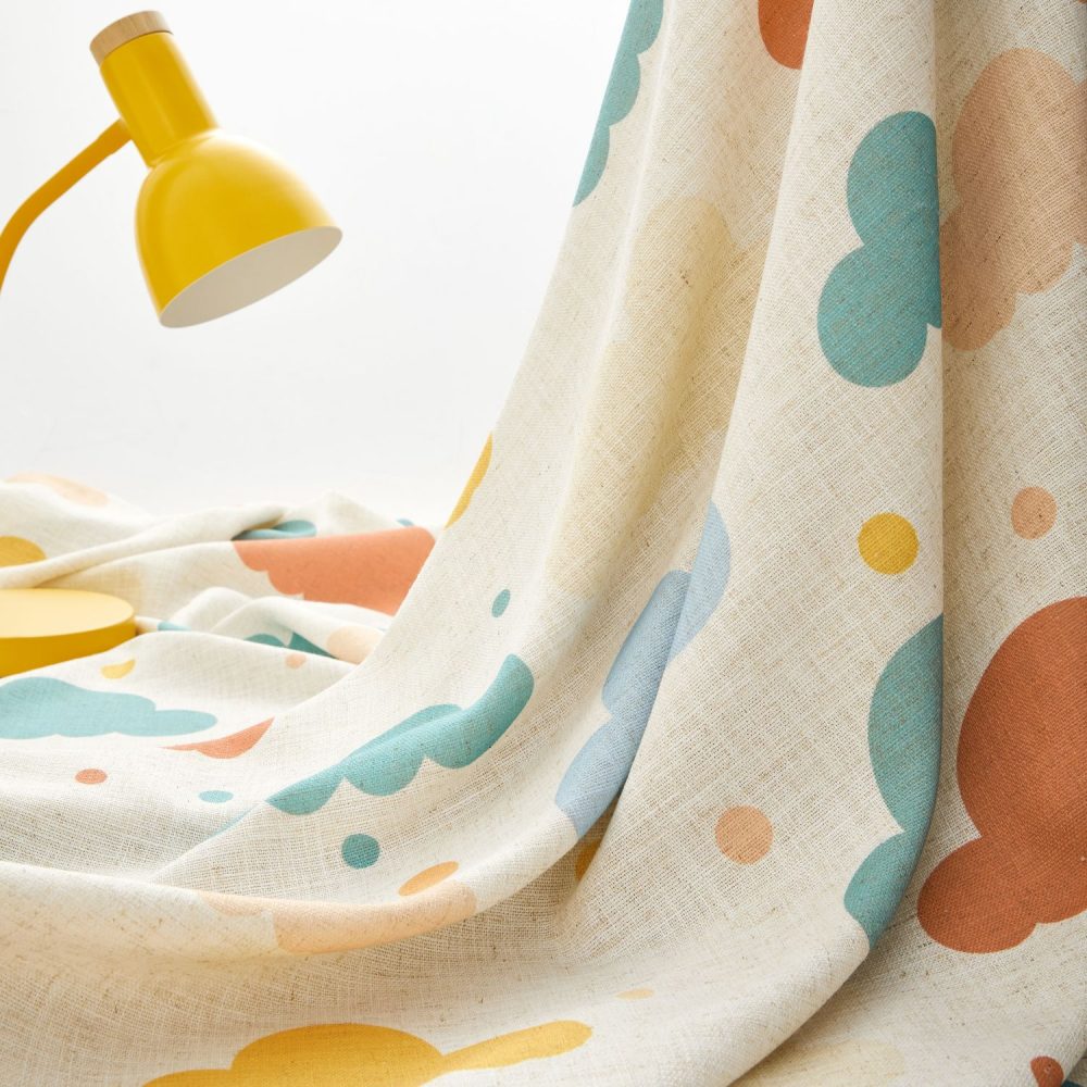 Poppy Colorful Printed Clouds Linen Curtains