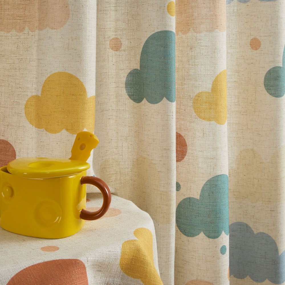 Poppy Colorful Printed Clouds Linen Curtains