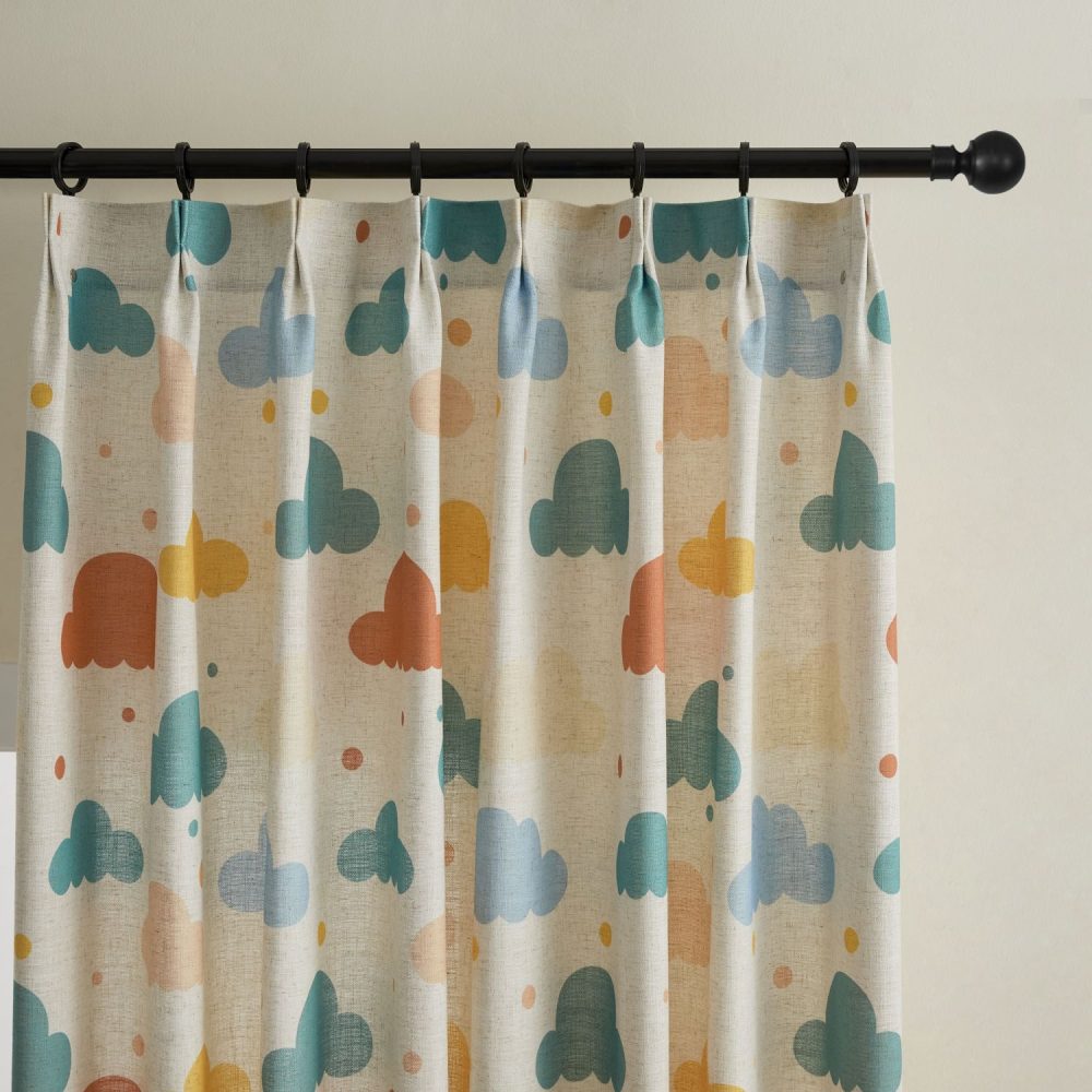 Poppy Colorful Printed Clouds Linen Curtains