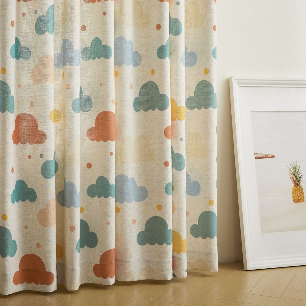 Poppy Colorful Printed Clouds Linen Curtains