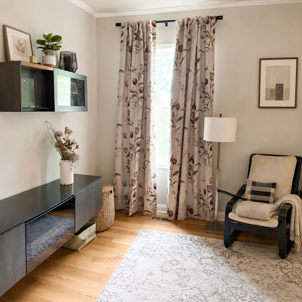 Rideaux en coton floral vintage moderne Priya