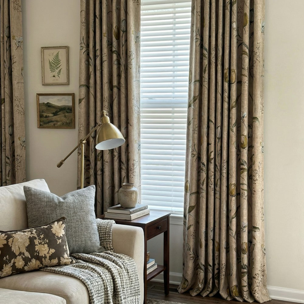 Priya Modern Vintage Floral Cotton Curtains