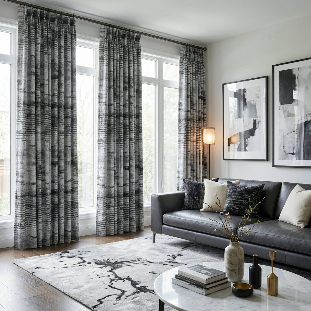 Quinn Grey Gradient Irregular Striped Curtains