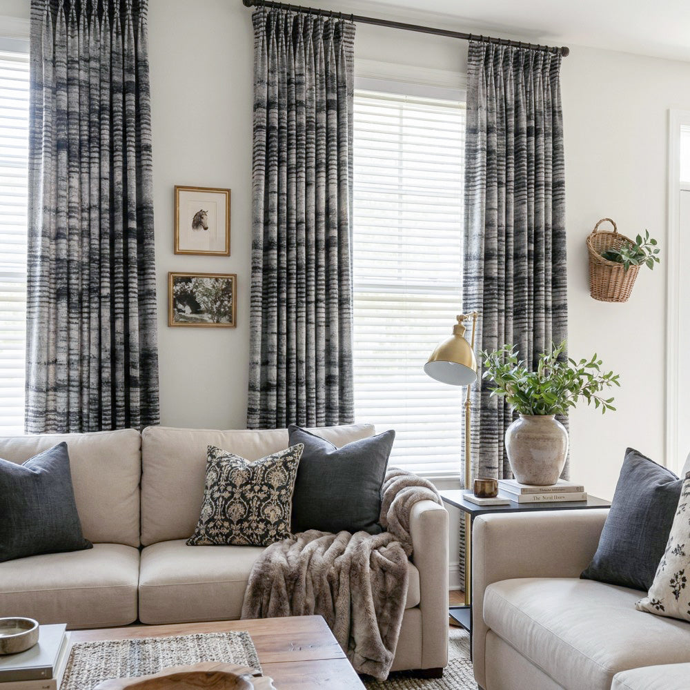 Quinn Grey Gradient Irregular Striped Curtains