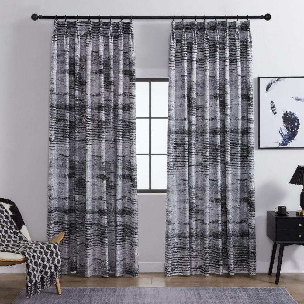 Quinn Grey Gradient Irregular Striped Curtains